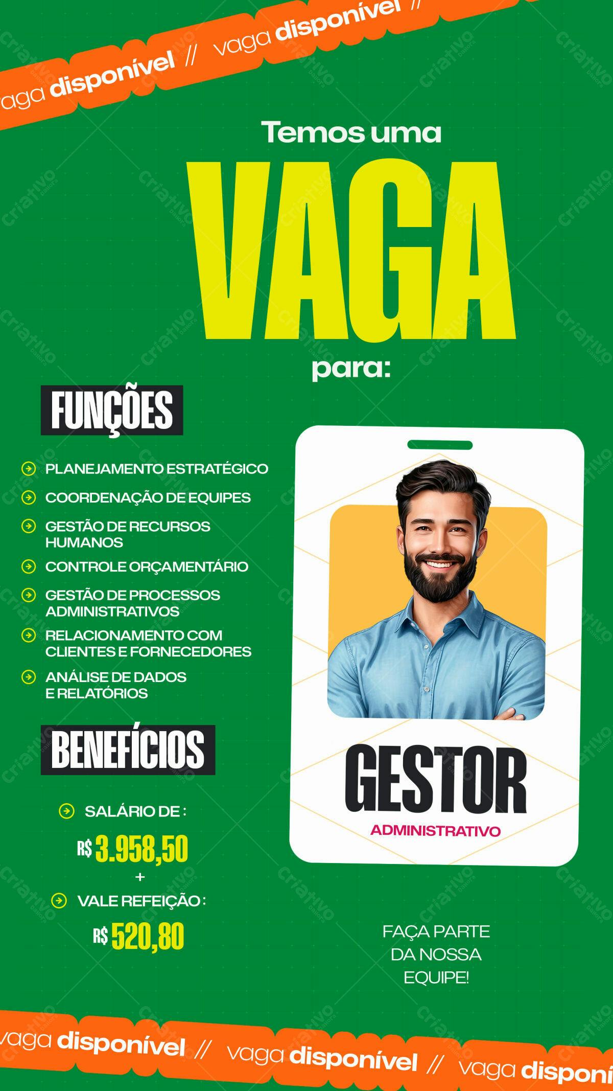 Flyer Vaga Gerente Administrativo PSD Editável