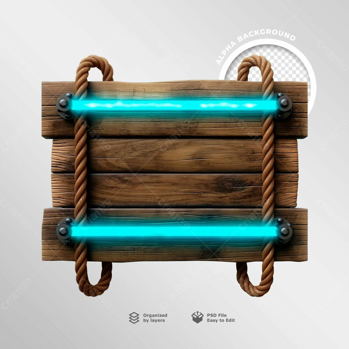Placa de Madeira com Luzes Neon PSD Editável