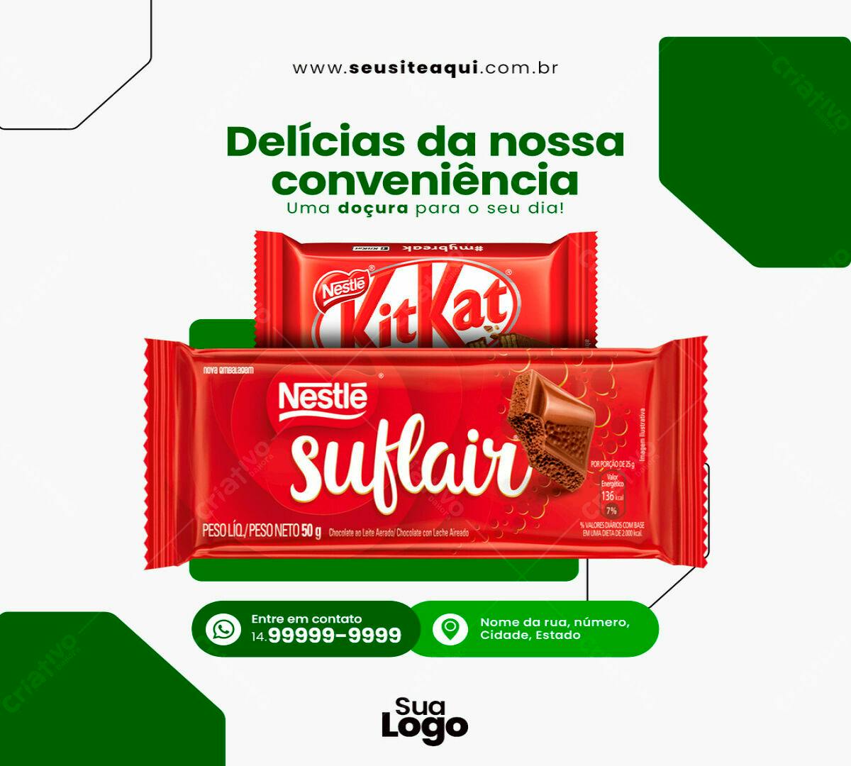 Post para Redes Sociais com KitKat e Suflair PSD Editável