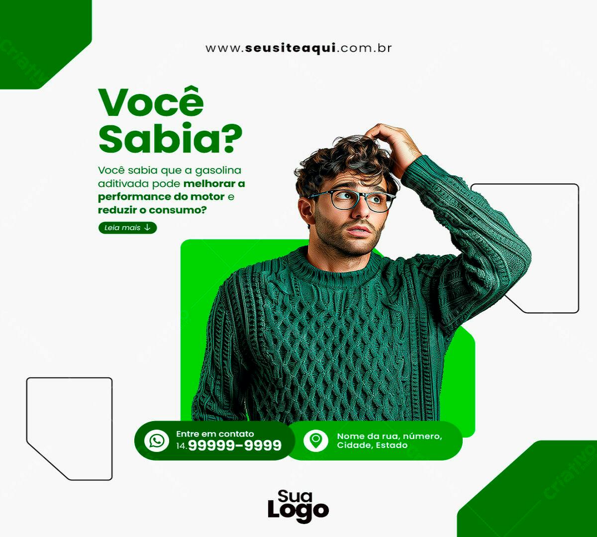 Post para Redes Sociais sobre Gasolina Aditivada PSD Editável