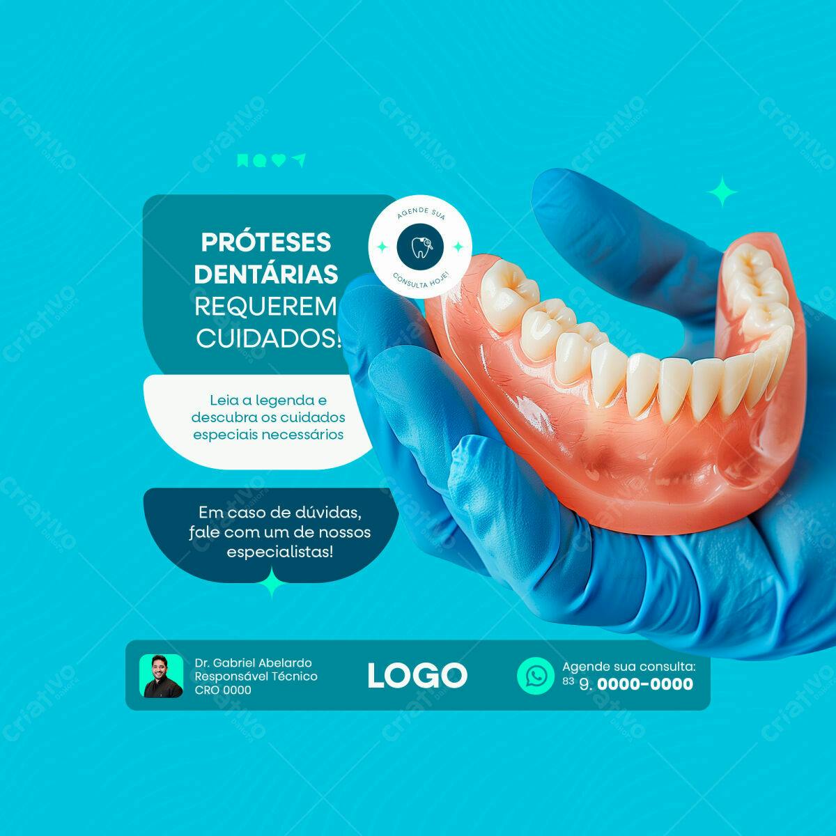 Post para Cuidados com Próteses Dentárias PSD Editável