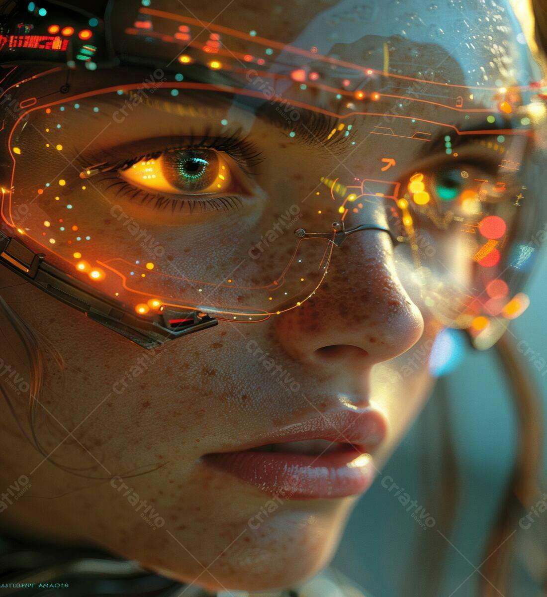 Mulher futurista com óculos tecnológicos