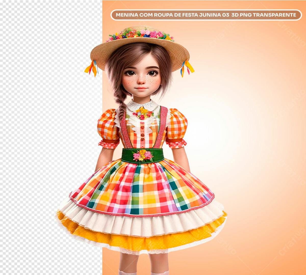 PSD Menina Festa Junina Vestido Colorido