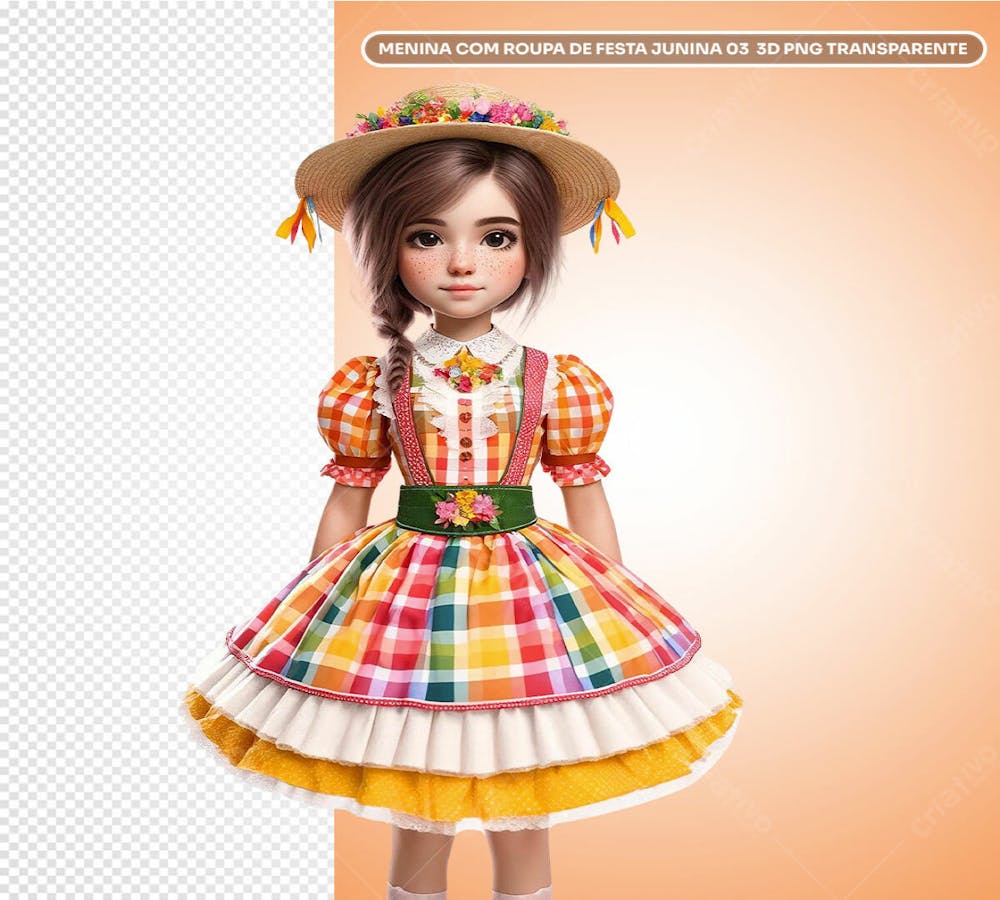 São Joãomenina Com Roupa De Festa Junina 03 3D Png Transparente