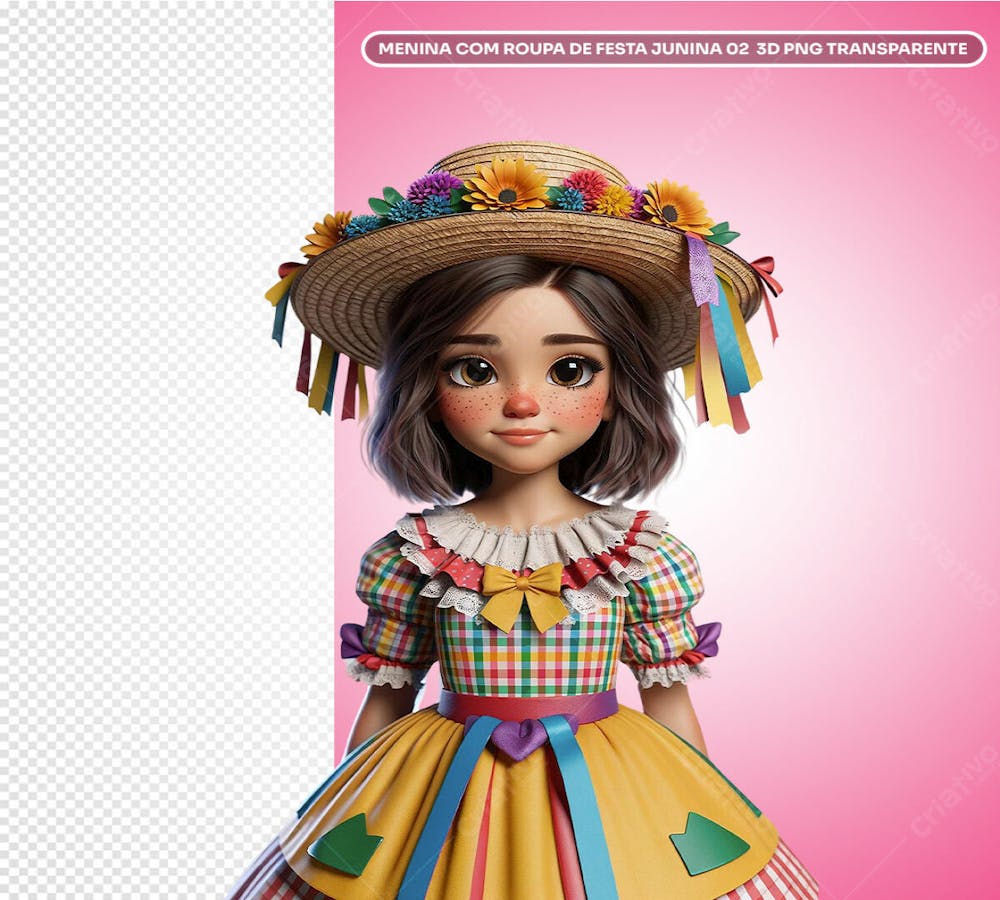 São Joãomenina Com Roupa De Festa Junina 02 3D Png Transparente