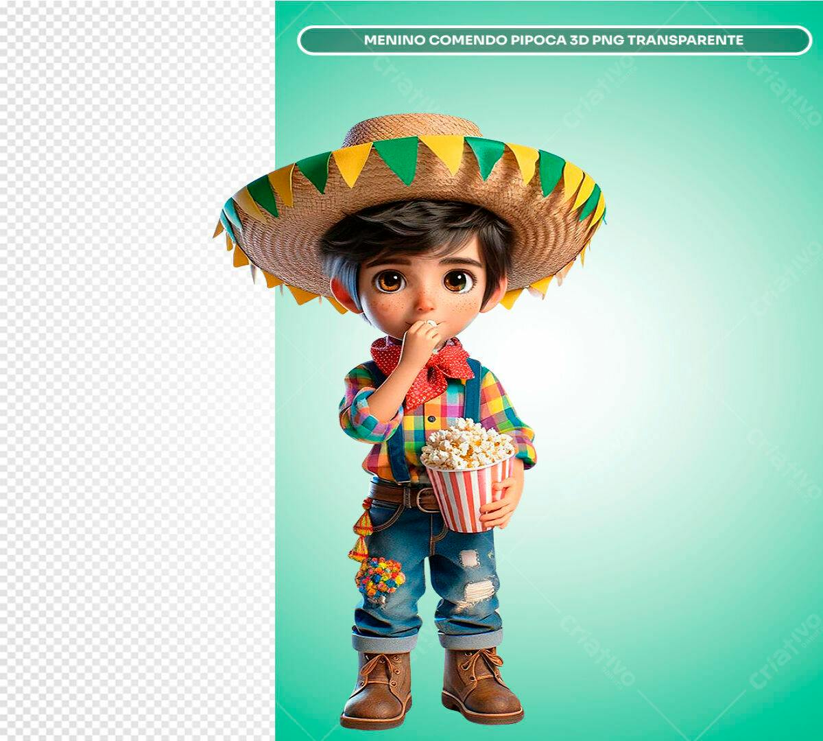 PSD Menino Festa Junina comendo Pipoca