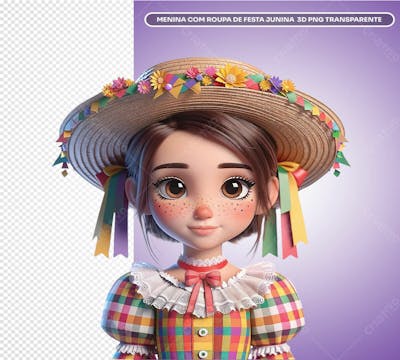 São João Menina Com Roupa De Festa Junina3D Png Transparente