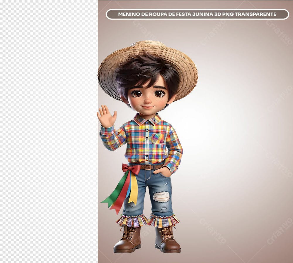 São Joãomenino De Roupa De Festa Junina 3D Png Transparente