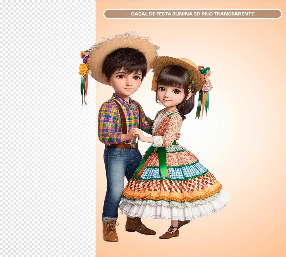 PSD Casal Festa Junina 3D para Convites e Festas