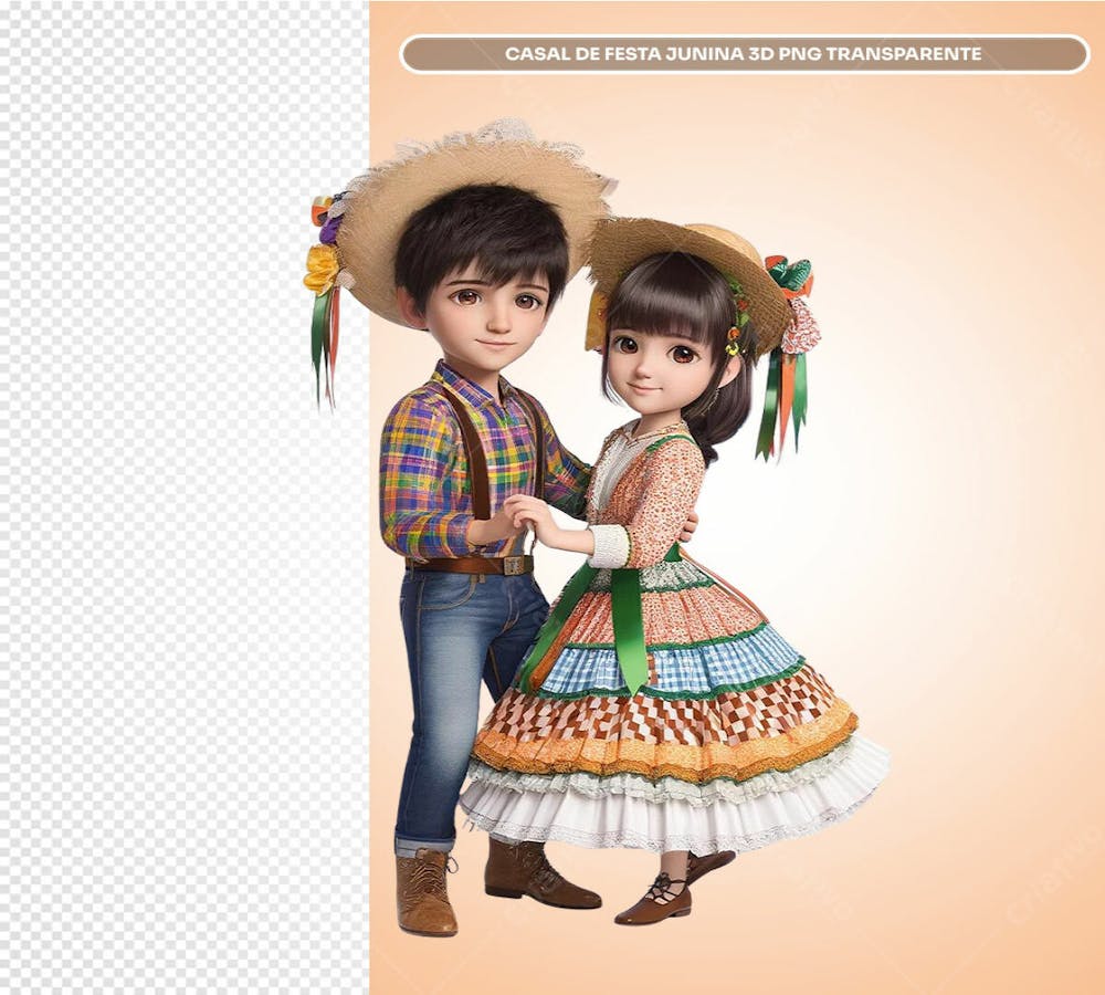 São João Casal De Festa Junina 3D Png Transparente 2