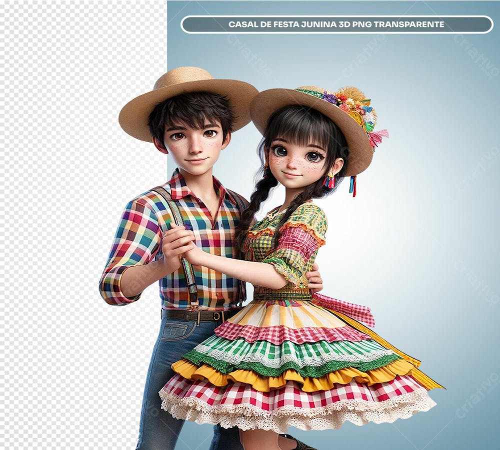 São João Casal De Festa Junina 3D Png Transparente 3