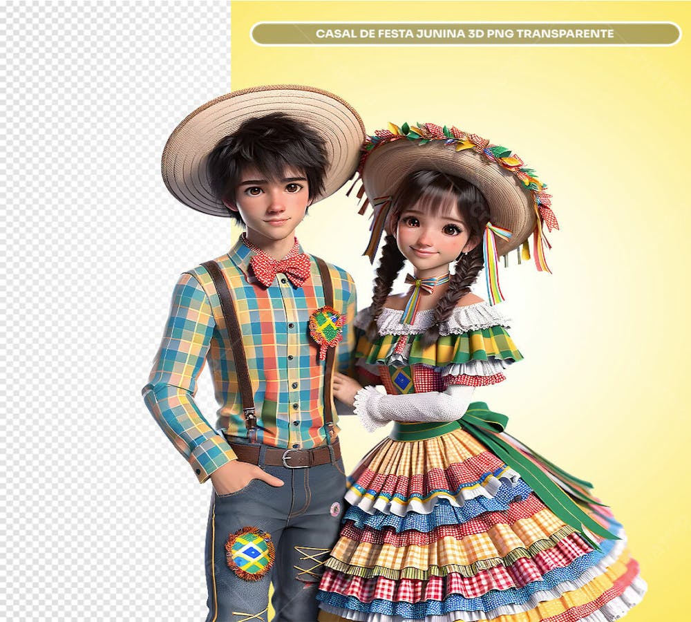 São João Casal De Festa Junina 3D Png Transparente 1