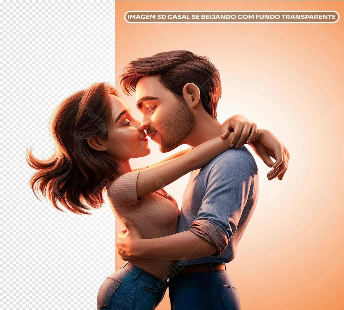 Imagem 3D Casal Romântico se Beijando PSD Editável