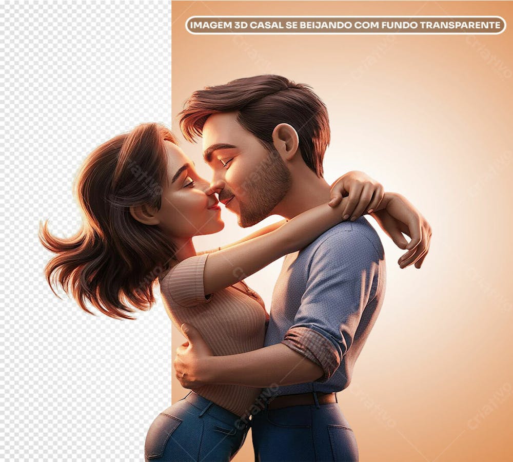 Psd Imagem 3D Casal Se Beijando Com Fundo Transparente