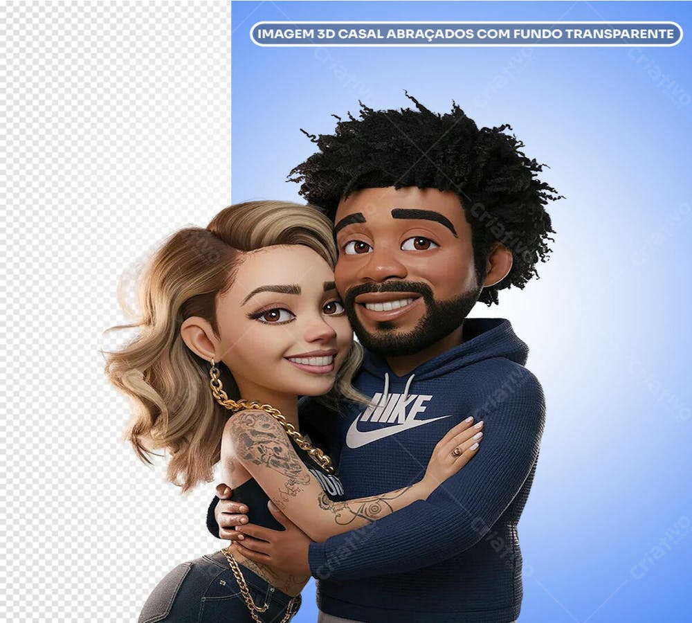 Psd Imagem 3D Casal Abraçados Com Fundo Transparente