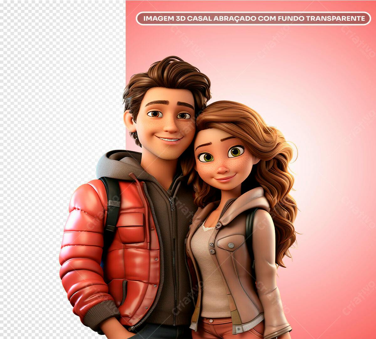 Imagem 3D Casal Abraçado PSD Editável
