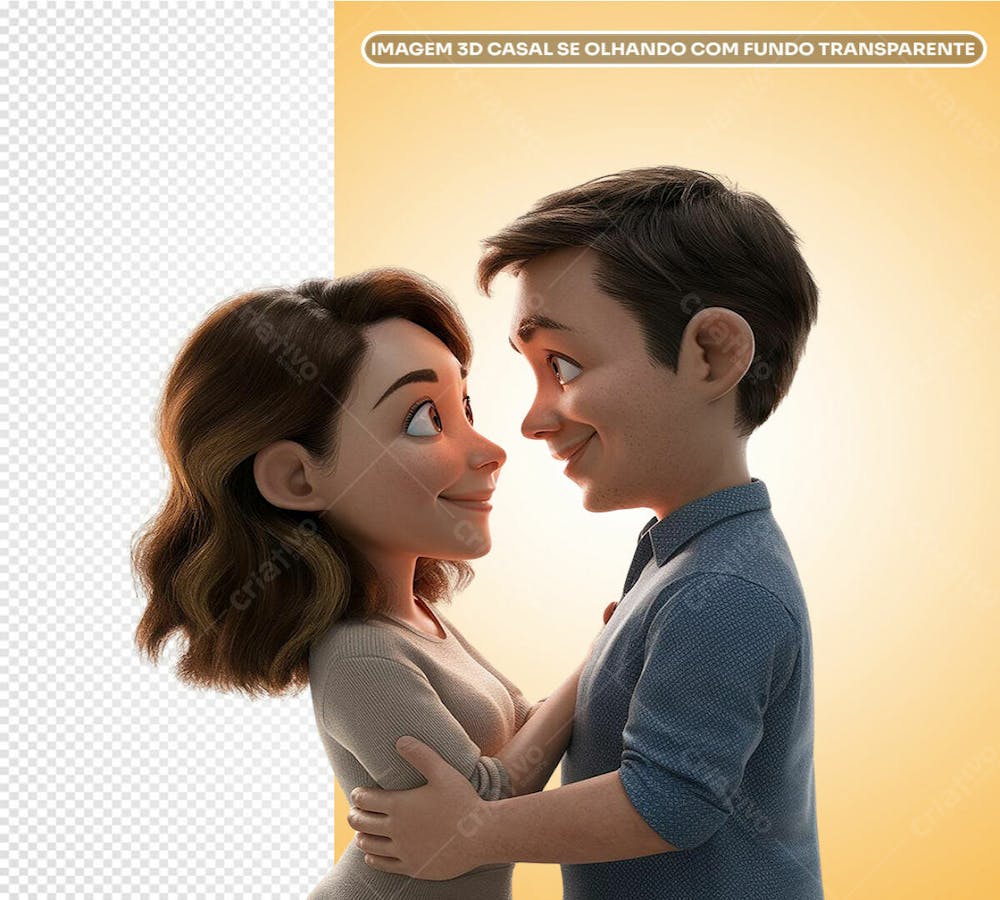 Psd Imagem 3D Casal Se Olhando Com Fundo Transparente