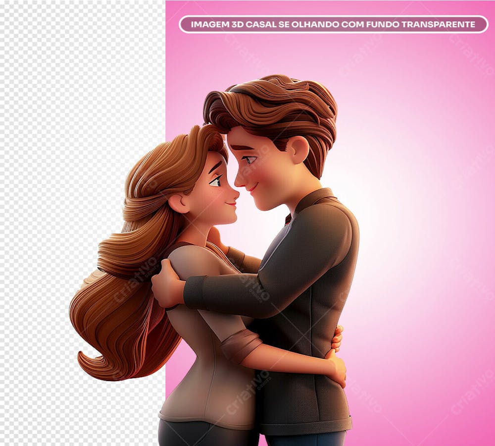 Psd Imagem 3D Casal Se Olhando Com Fundo Transparente 02