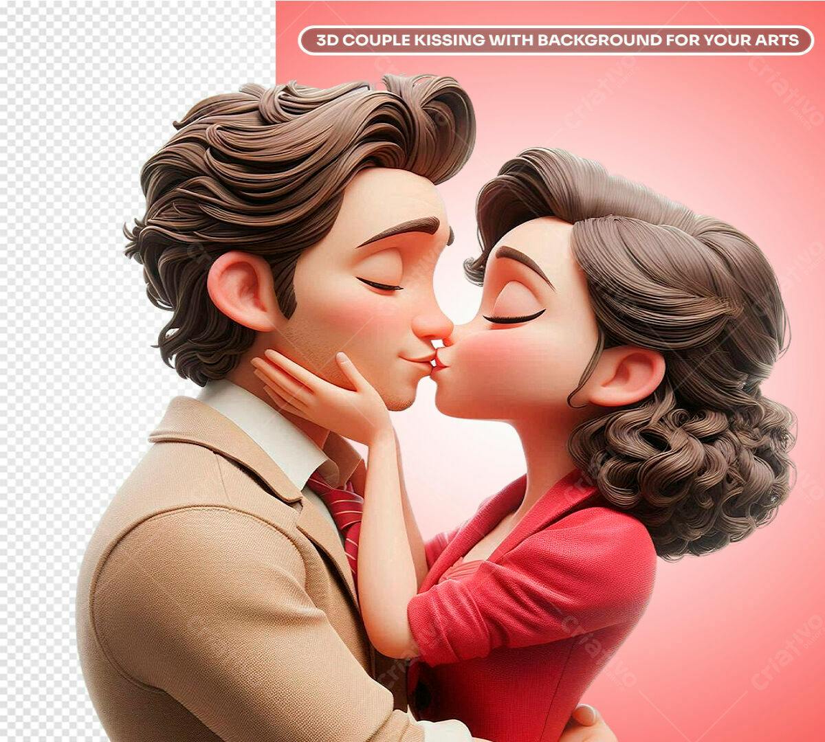 Ilustração Casal Beijando PSD Editável