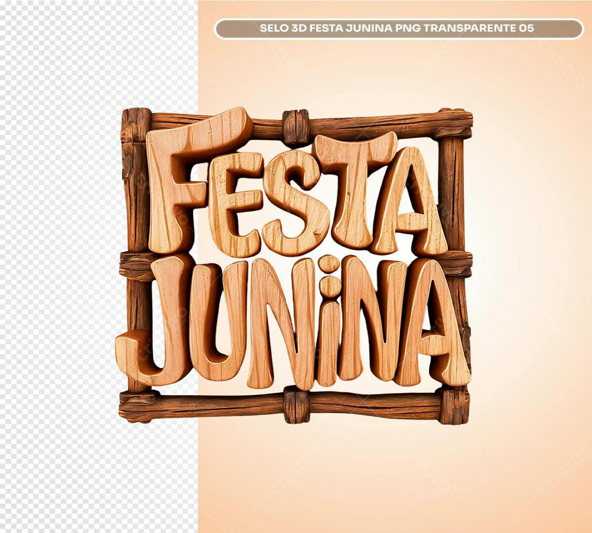 Selo Festa Junina em Madeira PSD Editável