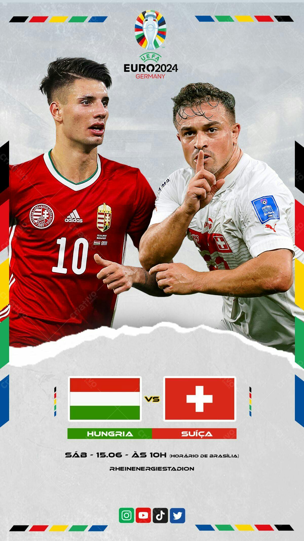 Flyer Eurocopa 2024 Hungria x Suíça PSD Editável