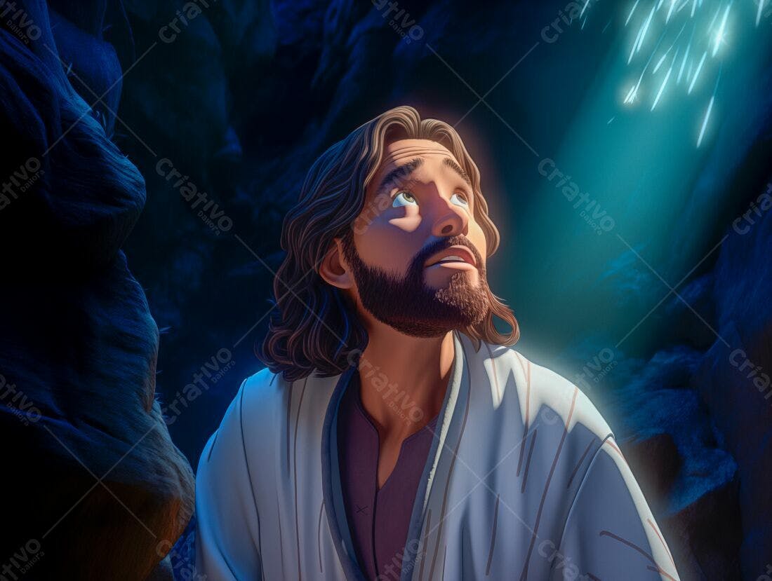 Jesus contemplativo em caverna escura