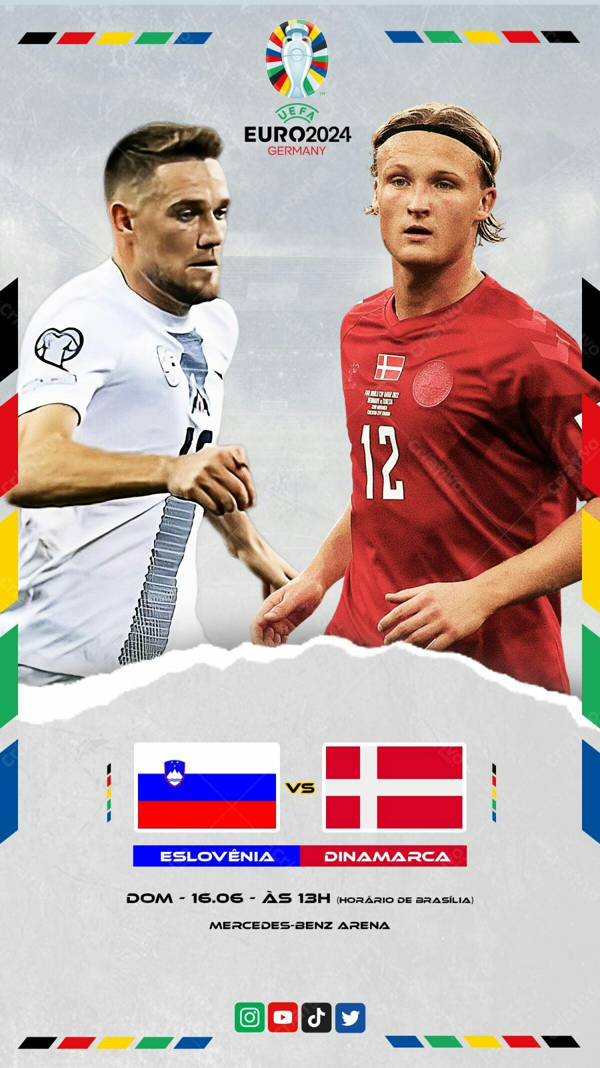 Flyer para Jogo Eslovênia x Dinamarca - EURO2024 PSD Editável
