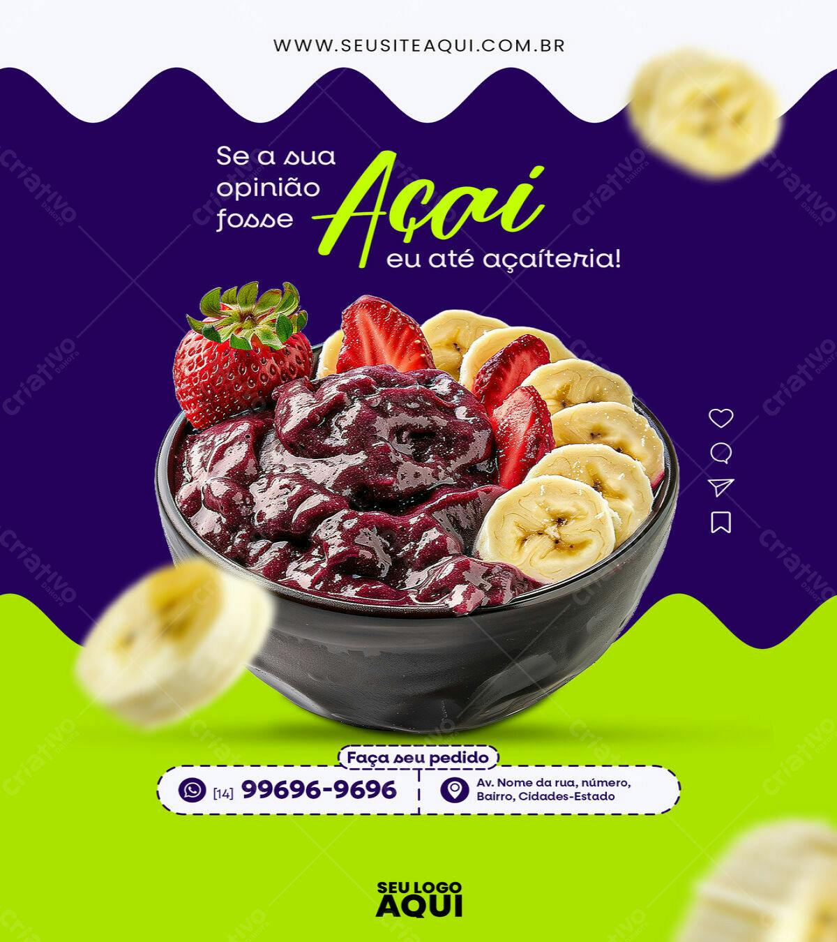 Post Açaí PSD Editável para Redes Sociais