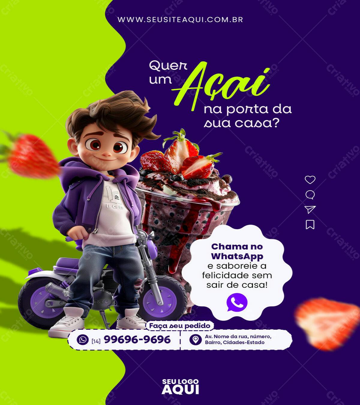 Flyer para Delivery de Açaí PSD Editável