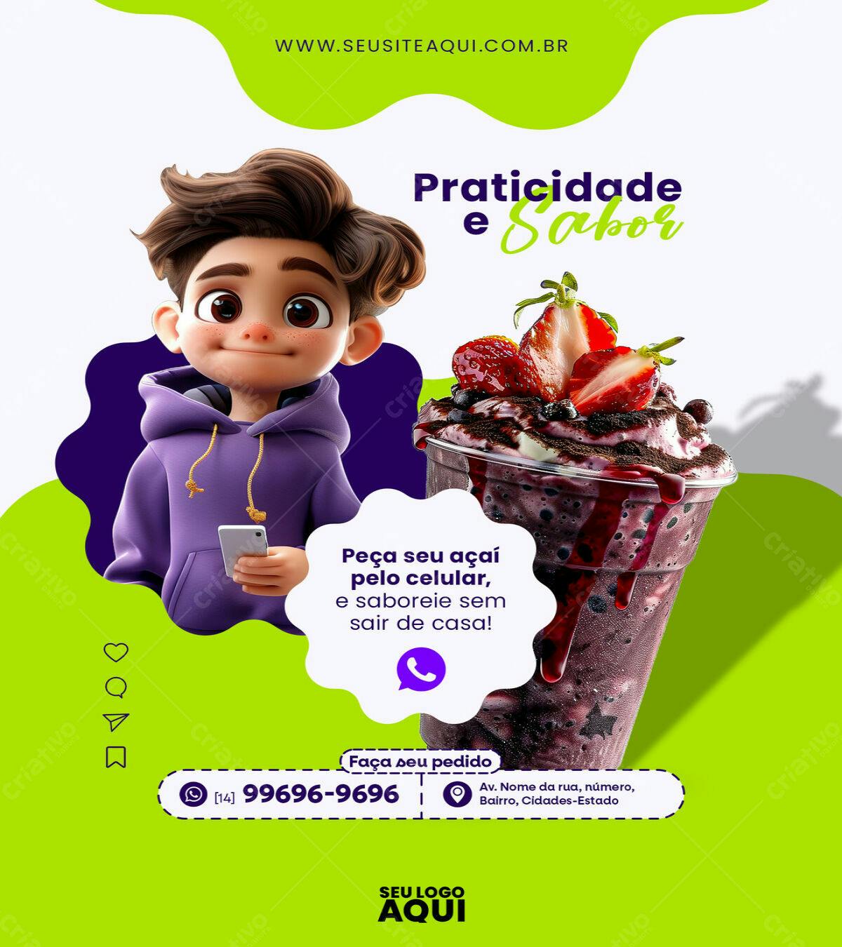 Flyer para Delivery de Açaí PSD Editável