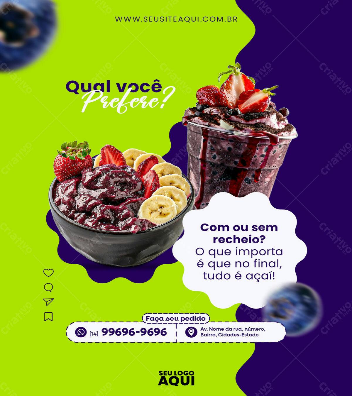 Flyer Açaí PSD Editável para Lanchonetes