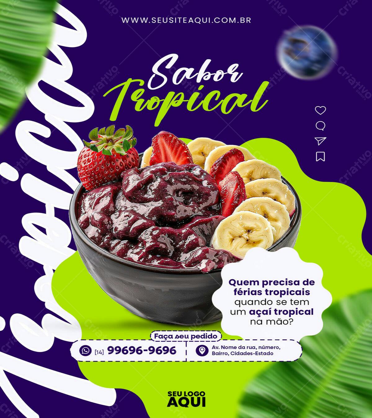 Flyer Açaí Tropical PSD Editável