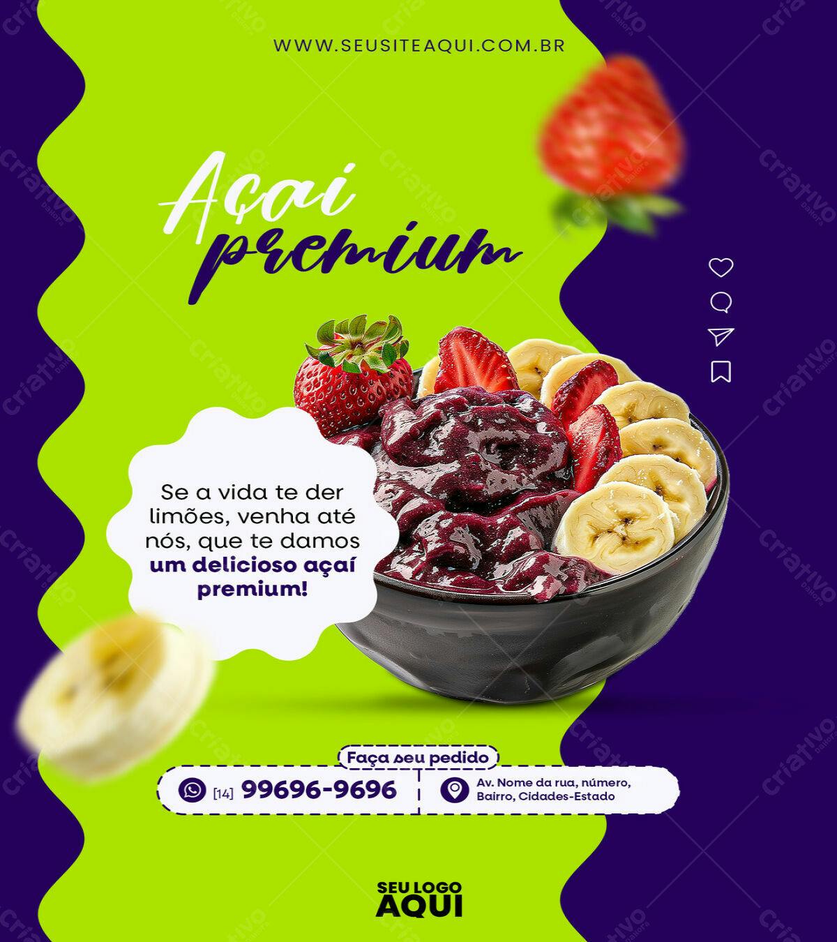 Flyer para Açaí Premium PSD Editável
