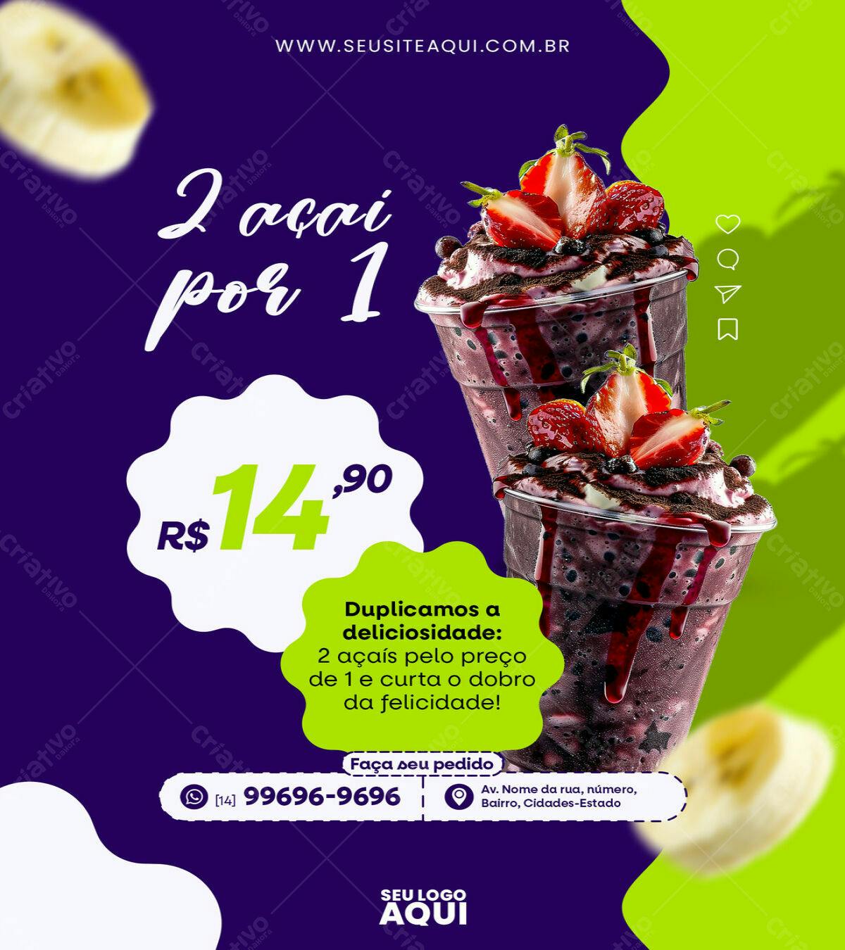 Flyer Promoção Açaí 2 por 1 PSD Editável