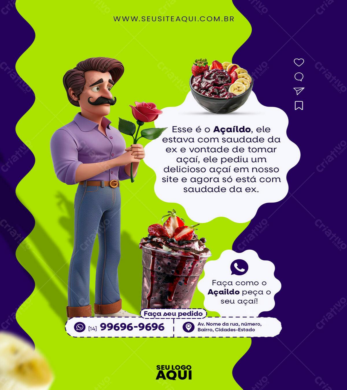 Flyer para Pedido de Açaí PSD Editável