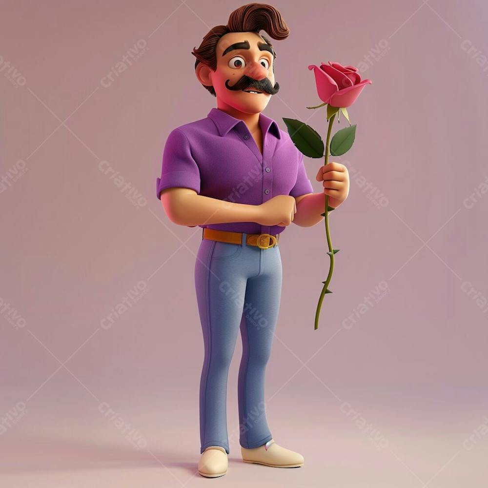 Um Homem Com Bigode Segurando Uma Rosa