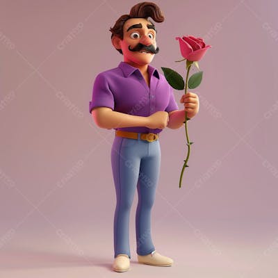 Um Homem Com Bigode Segurando Uma Rosa