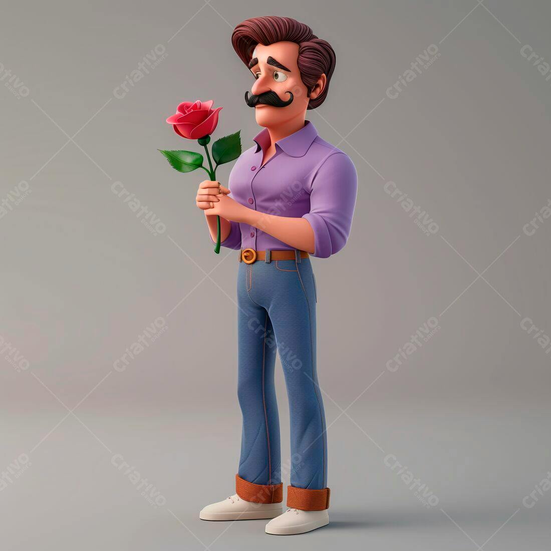 Homem com rosa vermelha em fundo cinza