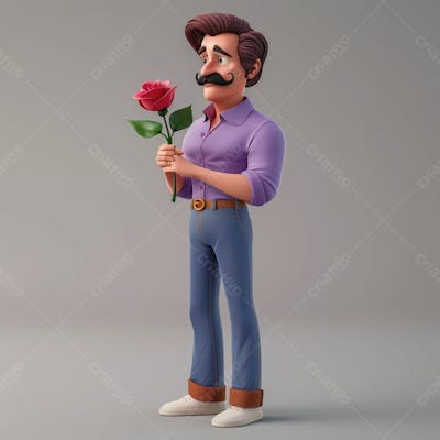 Um Homem Com Bigode Segurando Uma Rosa