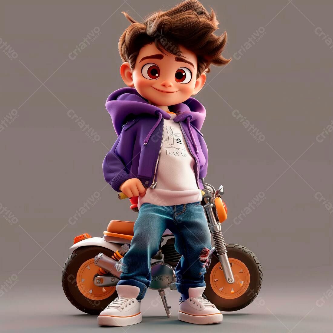 Menino estiloso com moto miniatura
