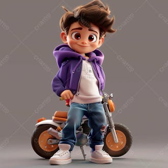 Um menino com a sua moto