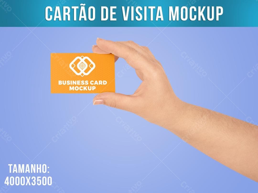 Mockup de Cartão de Visita Laranja em Mão