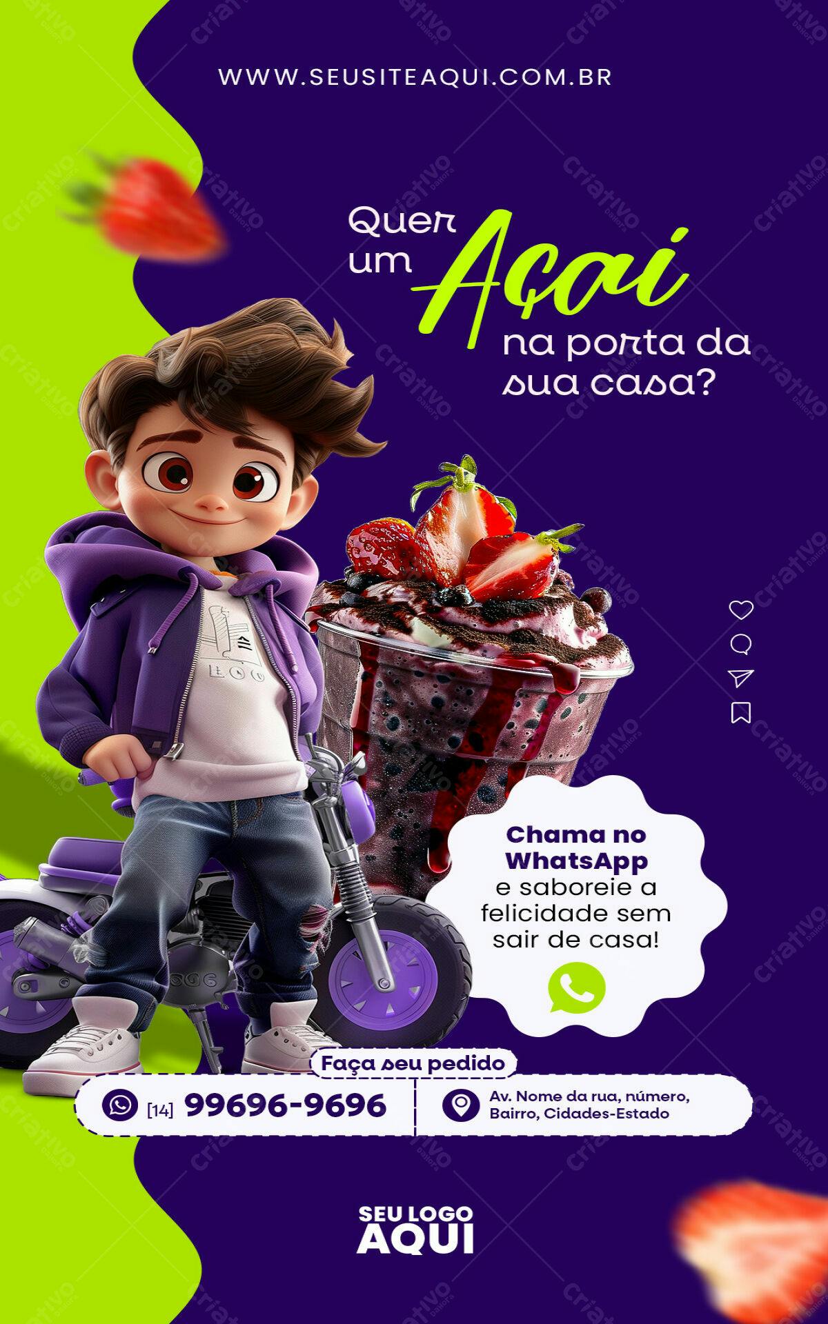 Flyer para Delivery de Açaí PSD Editável