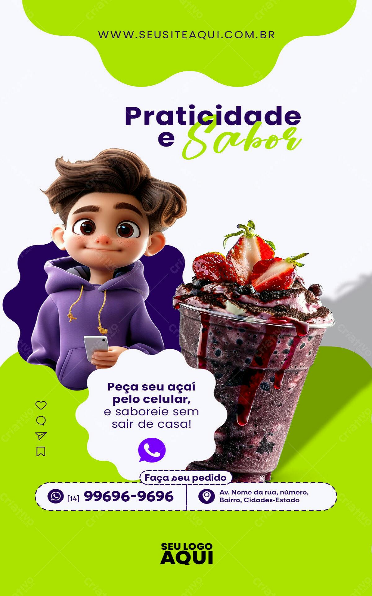 Flyer para Delivery de Açaí PSD Editável
