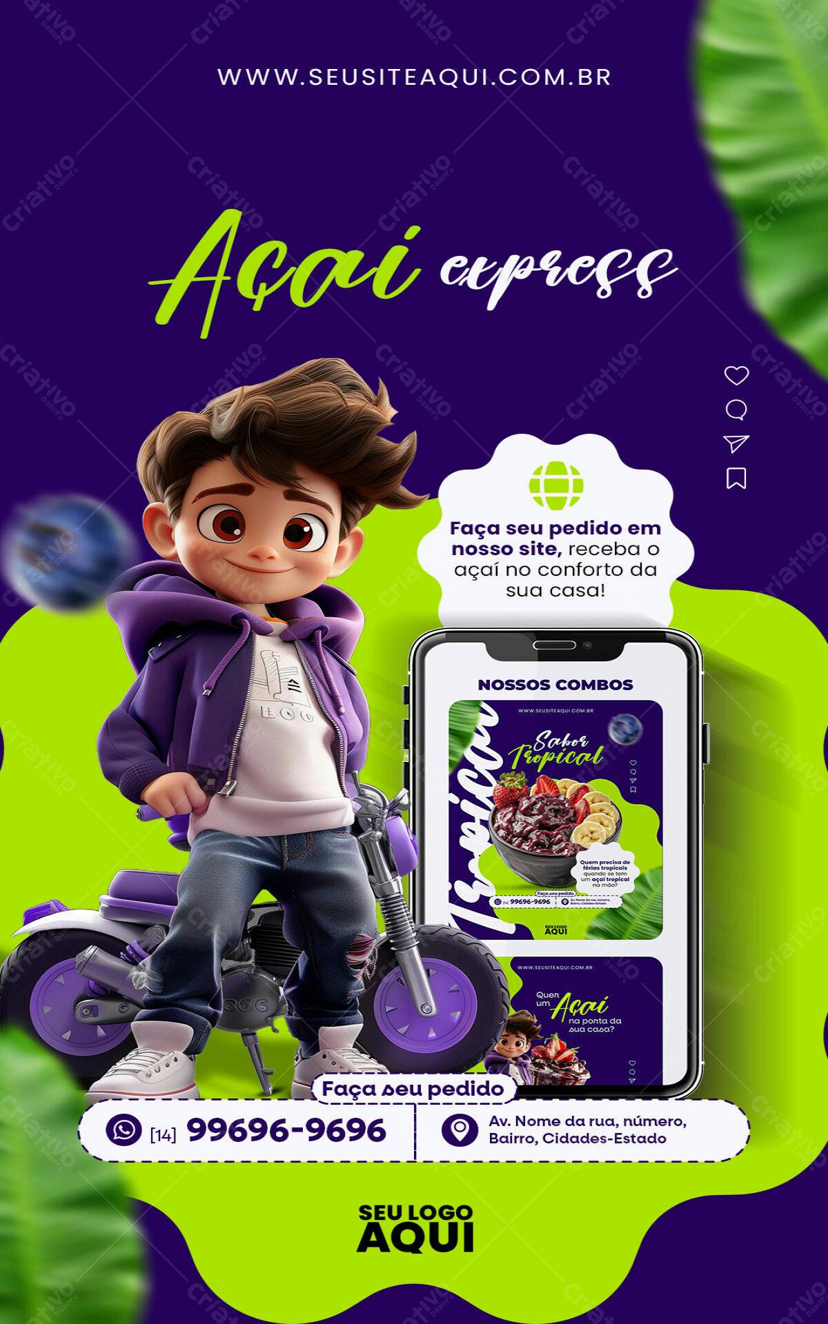 Flyer para Delivery de Açaí PSD Editável