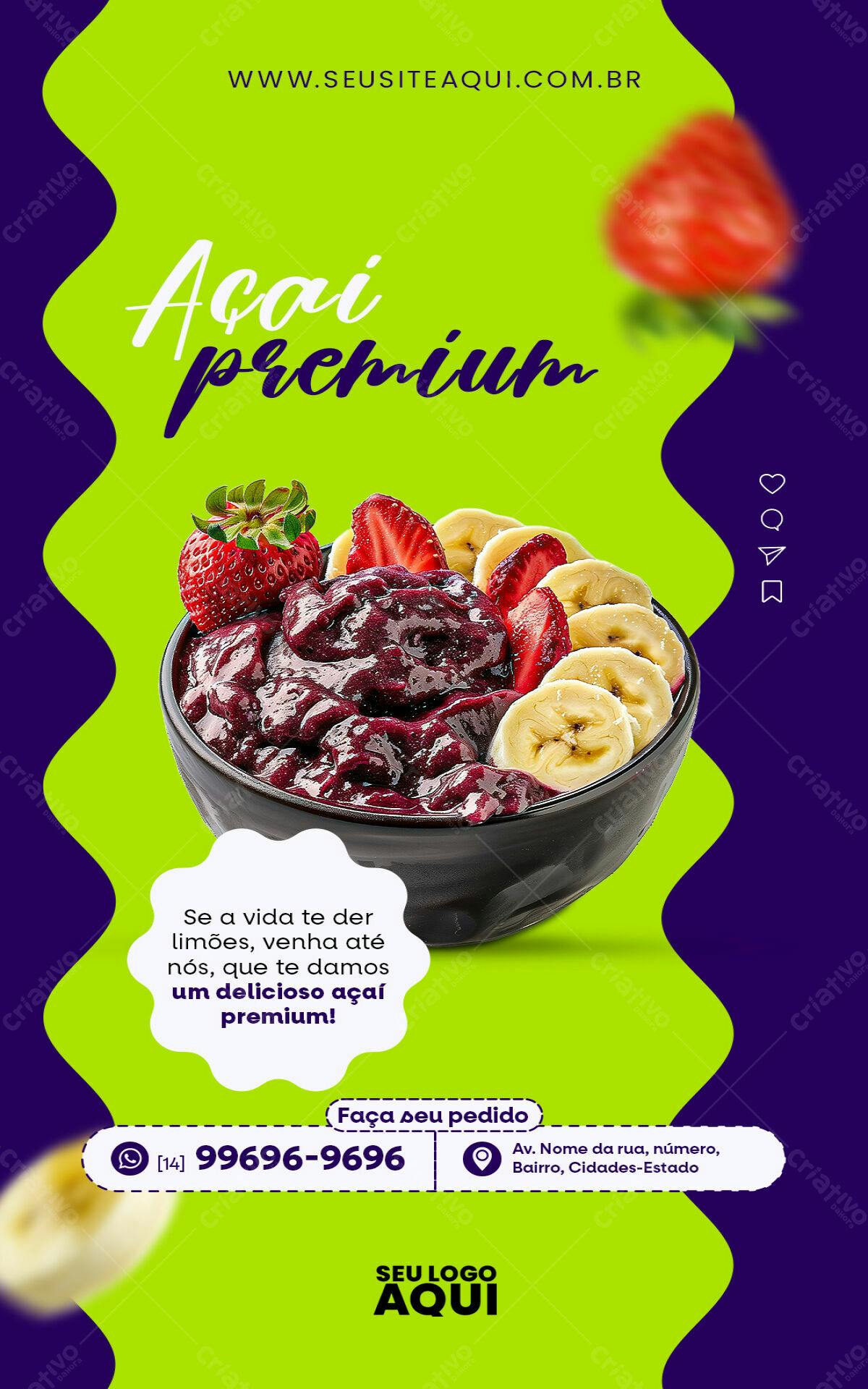 Flyer para Açai Premium PSD Editável