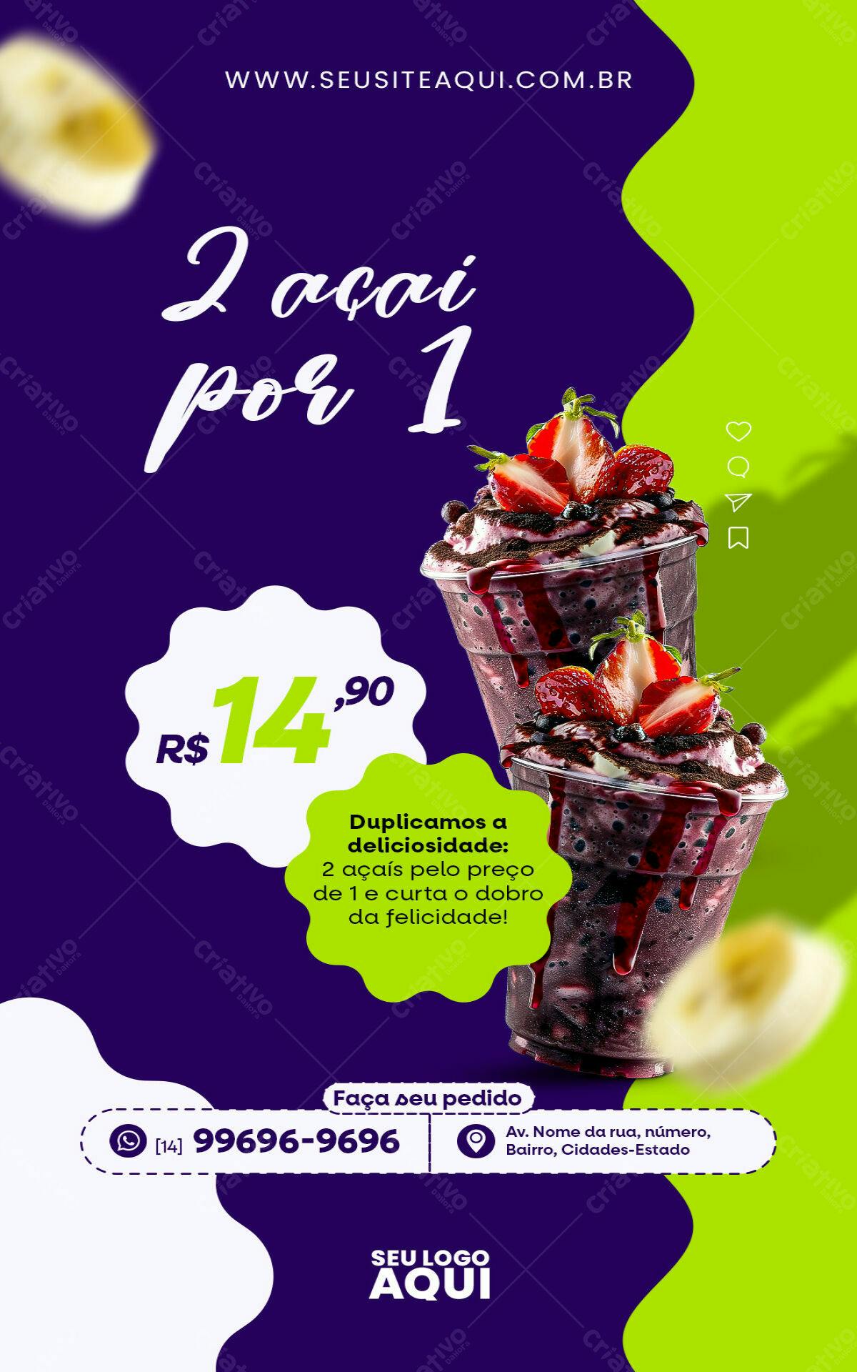 Flyer Promoção 2 Açaís por 1 PSD Editável