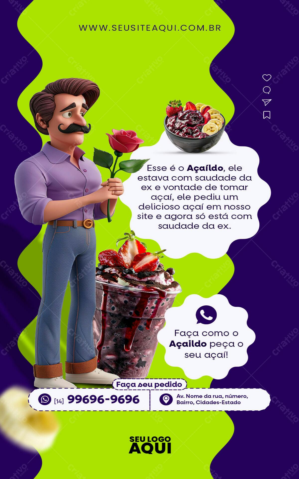 Flyer para Pedido de Açaí PSD Editável