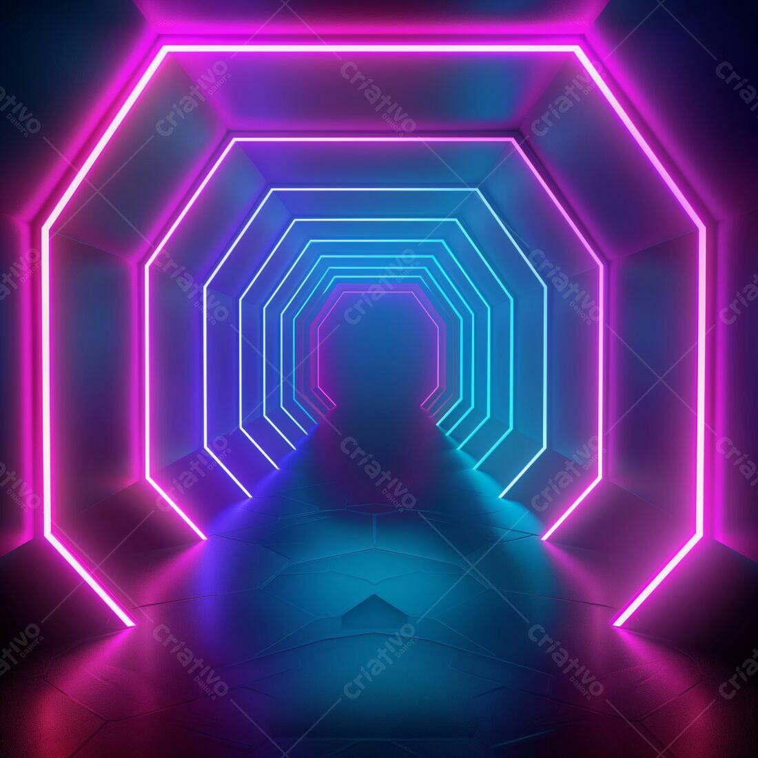 Túnel Neon Rosa e Azul Abstrato