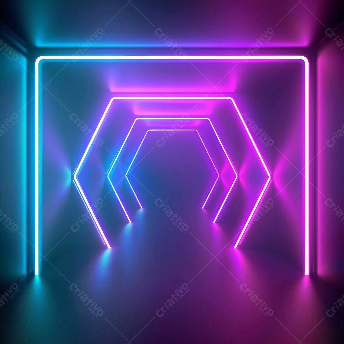 Túnel Neon Hexagonal Azul e Rosa